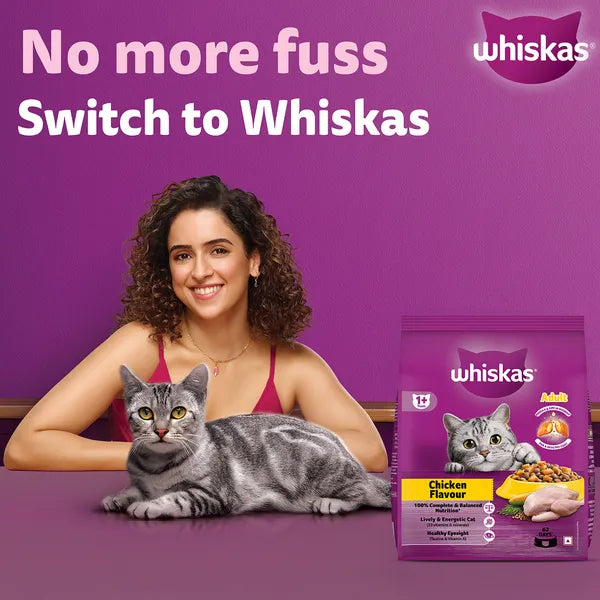 Whiskas Chicken Flavour Cat (Adult 1+) Dry Food | 1.2 KG | 3 KG