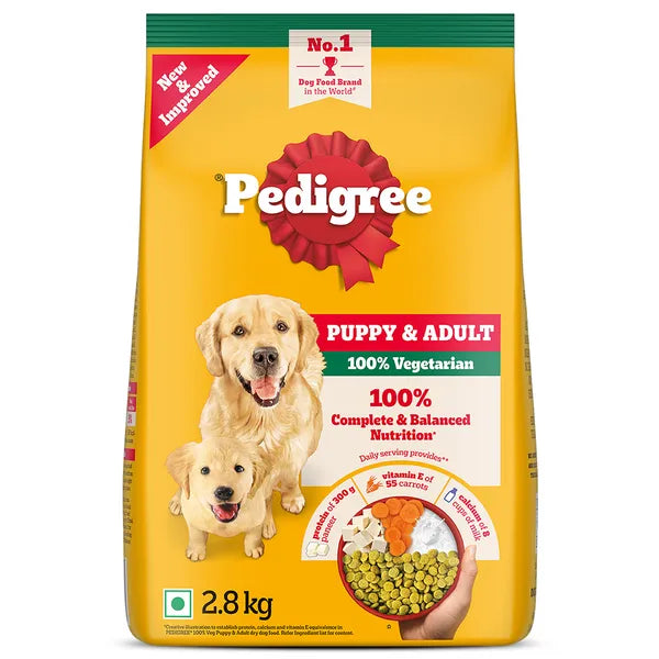 Pedigree 100% Vegetarian Puppy and Adult Veg Dog Dry Food | 1 KG | 2.5 KG | 10 KG