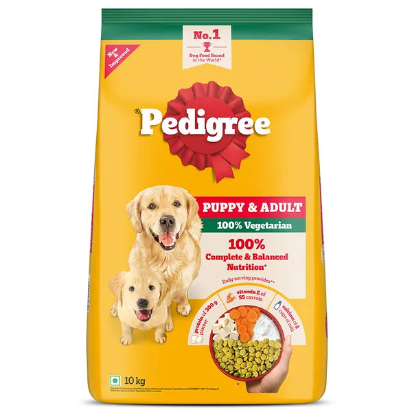 Pedigree 100% Vegetarian Puppy and Adult Veg Dog Dry Food | 1 KG | 2.5 KG | 10 KG