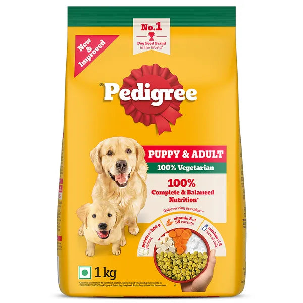 Pedigree 100% Vegetarian Puppy and Adult Veg Dog Dry Food | 1 KG | 2.5 KG | 10 KG
