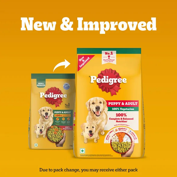 Pedigree 100% Vegetarian Puppy and Adult Veg Dog Dry Food | 1 KG | 2.5 KG | 10 KG