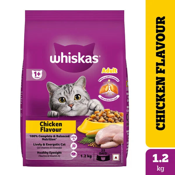 Whiskas Chicken Flavour Cat (Adult 1+) Dry Food | 1.2 KG | 3 KG