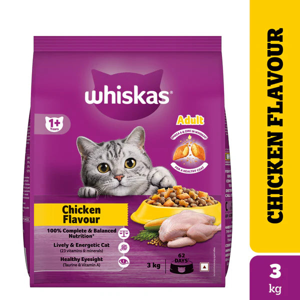 Whiskas Chicken Flavour Cat (Adult 1+) Dry Food | 1.2 KG | 3 KG