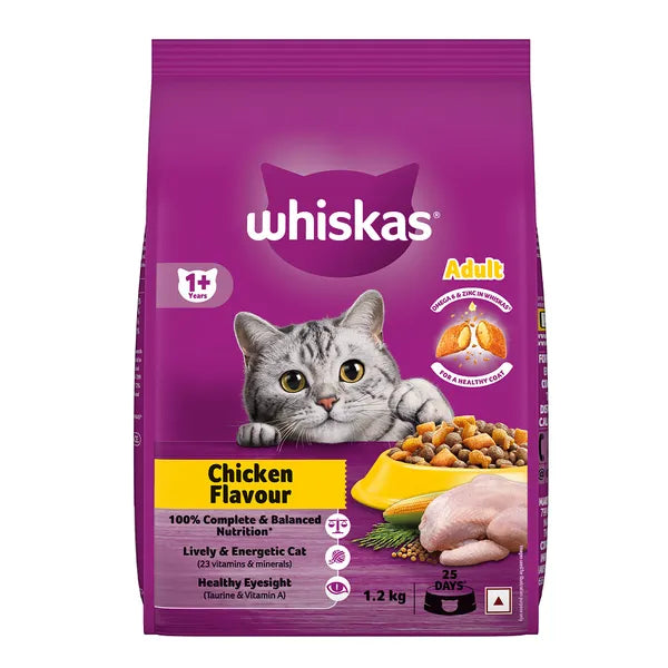 Whiskas Chicken Flavour Cat (Adult 1+) Dry Food | 1.2 KG | 3 KG
