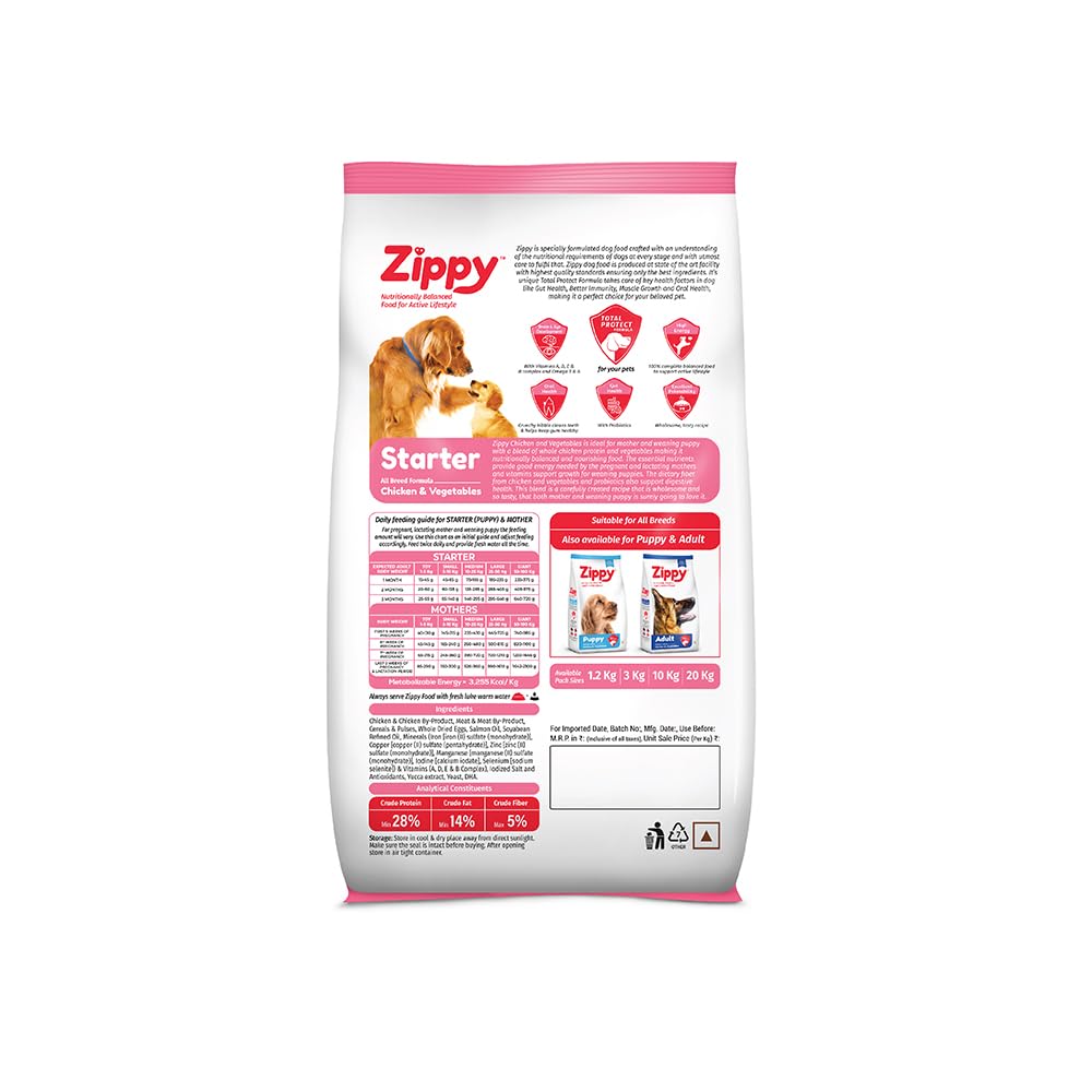 Zippy Starter Dry Dog Food for Pregnant Mother & Weaning Puppy, Real Chicken & Vegetables, Nutritionally Balanced Dog Food for All Breeds