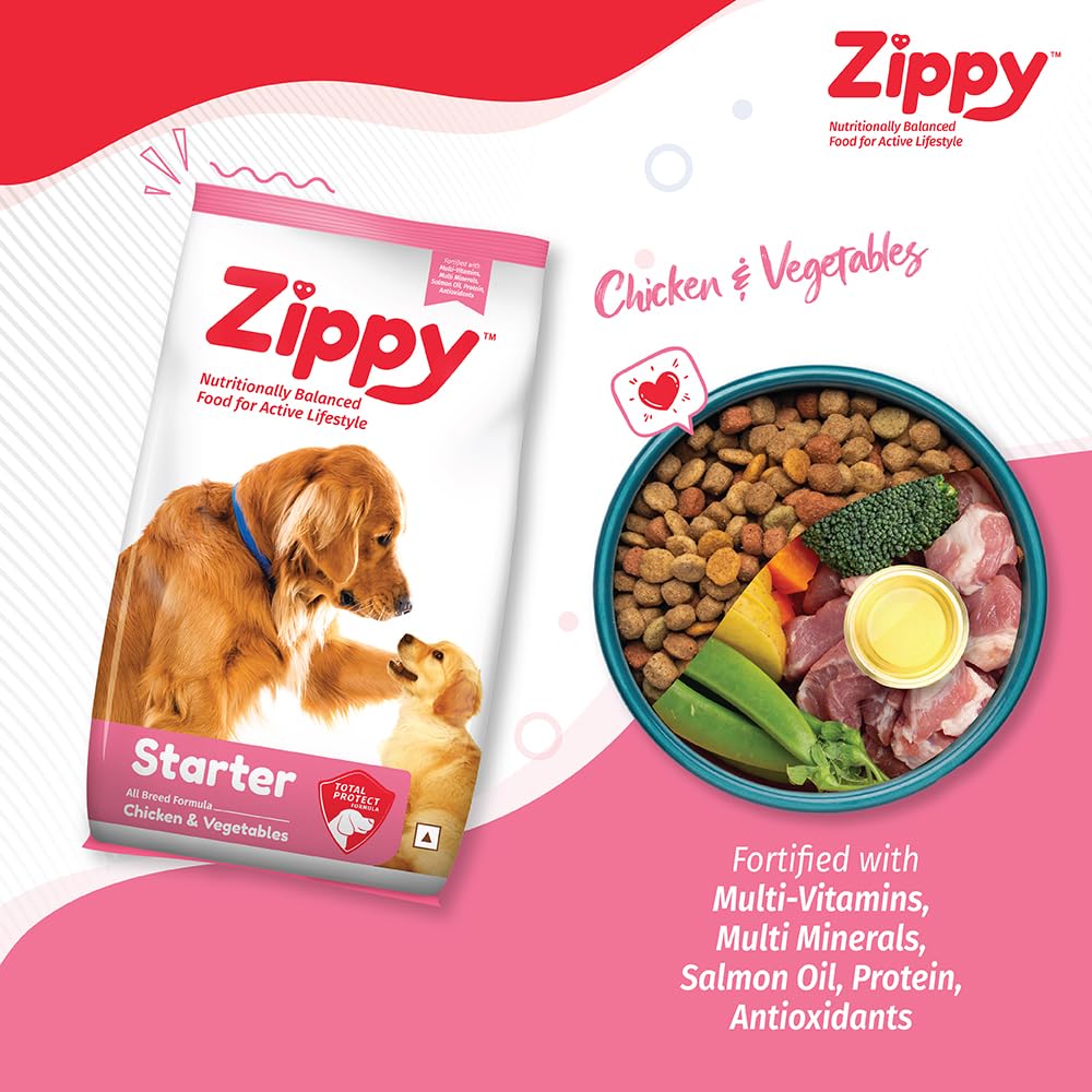 Zippy Starter Dry Dog Food for Pregnant Mother & Weaning Puppy, Real Chicken & Vegetables, Nutritionally Balanced Dog Food for All Breeds