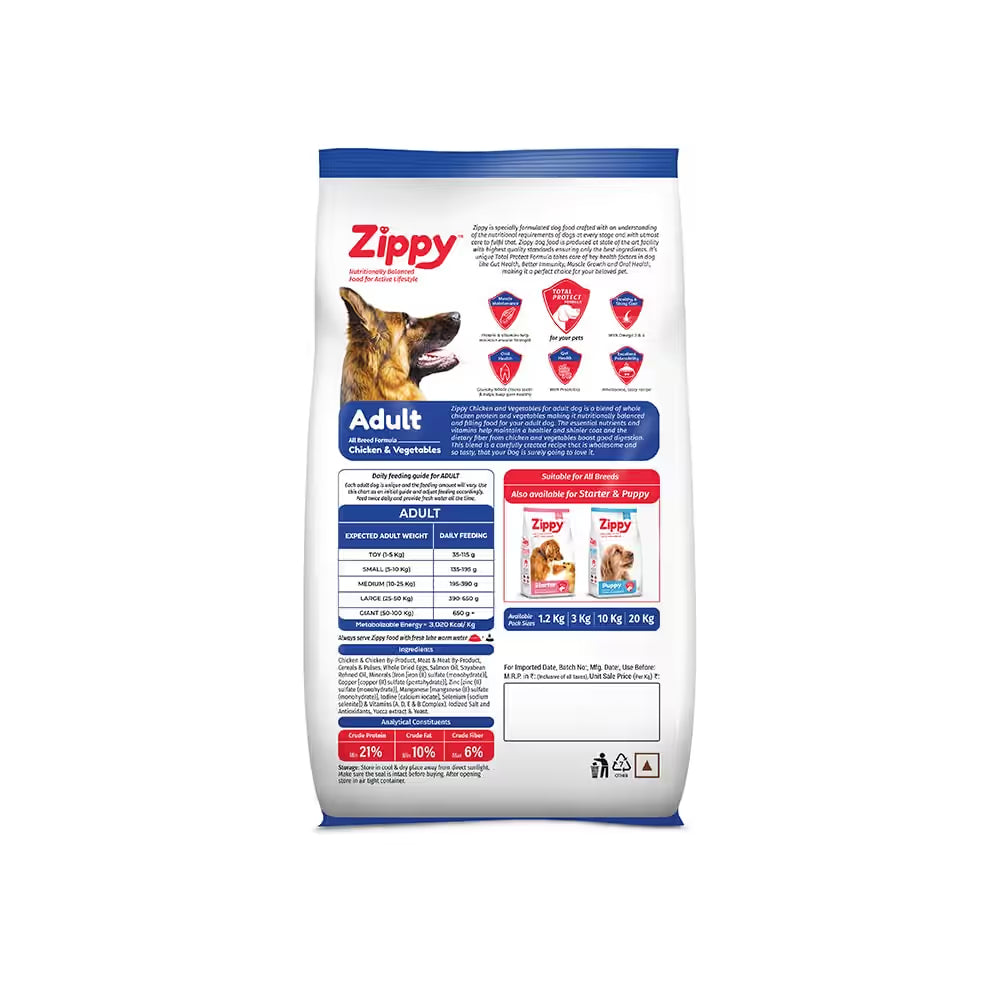 Zippy Adult Dry Dog Food | Chicken & Vegetables, Nutritionally Complete & Balanced Food for All Breeds