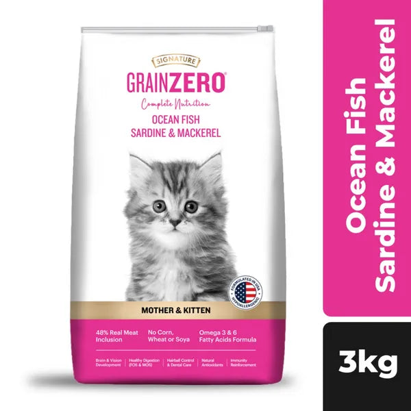 Signature Grain Zero Ocean Fish, Sardine and Mackerel Mother and Kitten Cat Dry Food | 1.2 KG | 3 KG