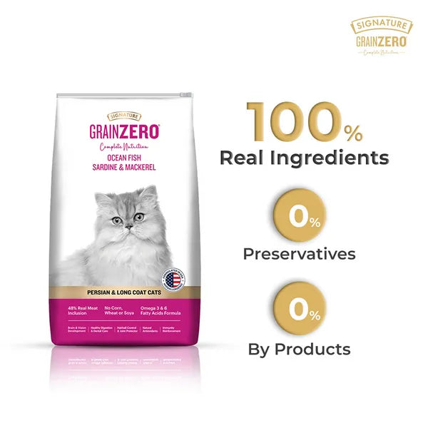 Signature Grain Zero Ocean Fish, Sardine and Mackerel Long Coat & Persian Adult Cat Dry Food | 1.2 KG | 3 KG