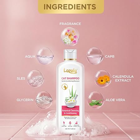 Lozalo Botanical Conditioning Cat Shampoo-250ml, Extra Gentle Conditioning Formula, Hydrating, & Cleansing Shampoo for Soft & Silky Cat Fur Coat