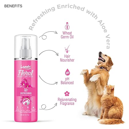 Lozalo Floral Pet Body Splash - 200 ml, Lily | pH Balanced, Rejuvinating Body Wash for Dogs & Cats of All Breeds