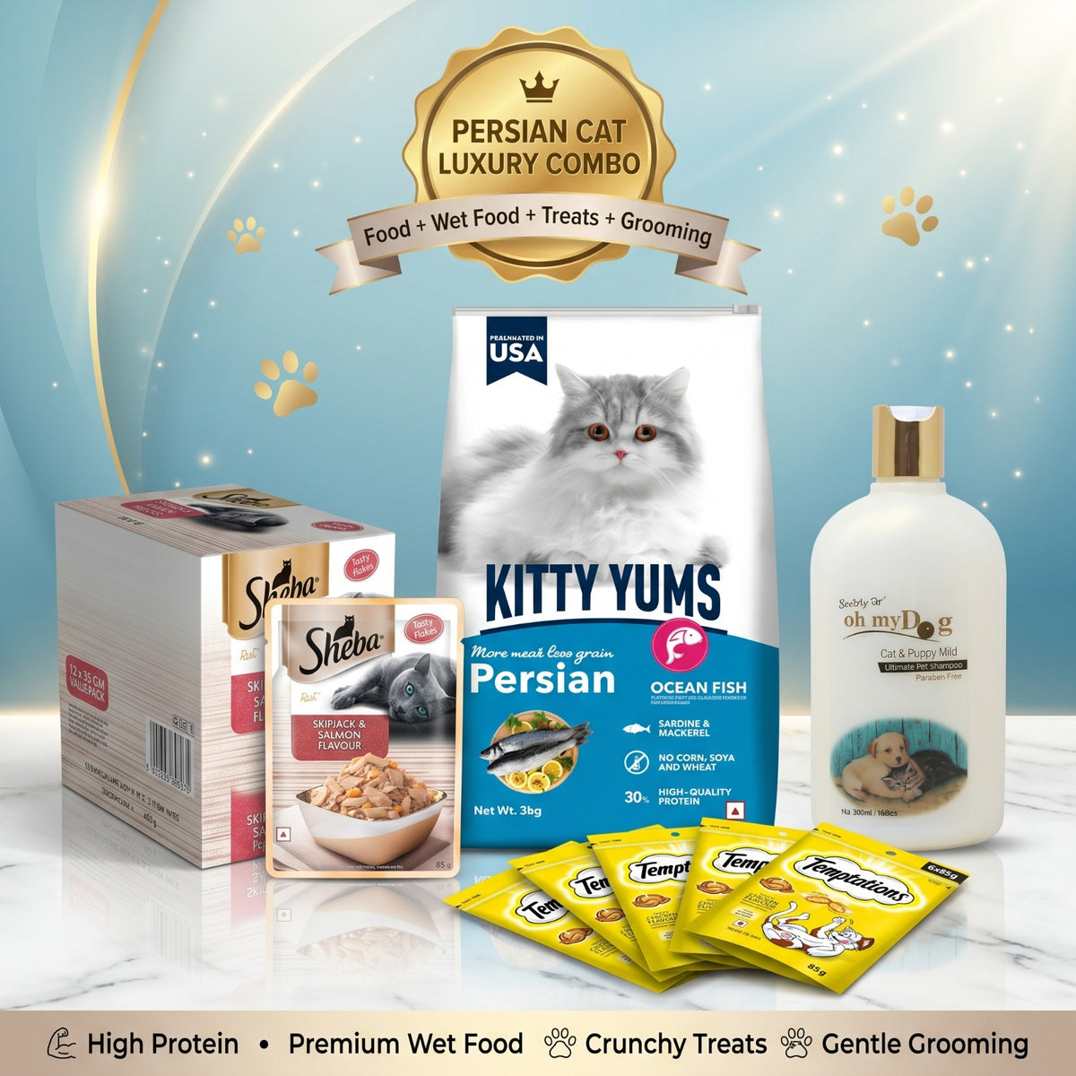 Royal Persian Cat Combo Premium Food | Wet Food | Treats | Grooming