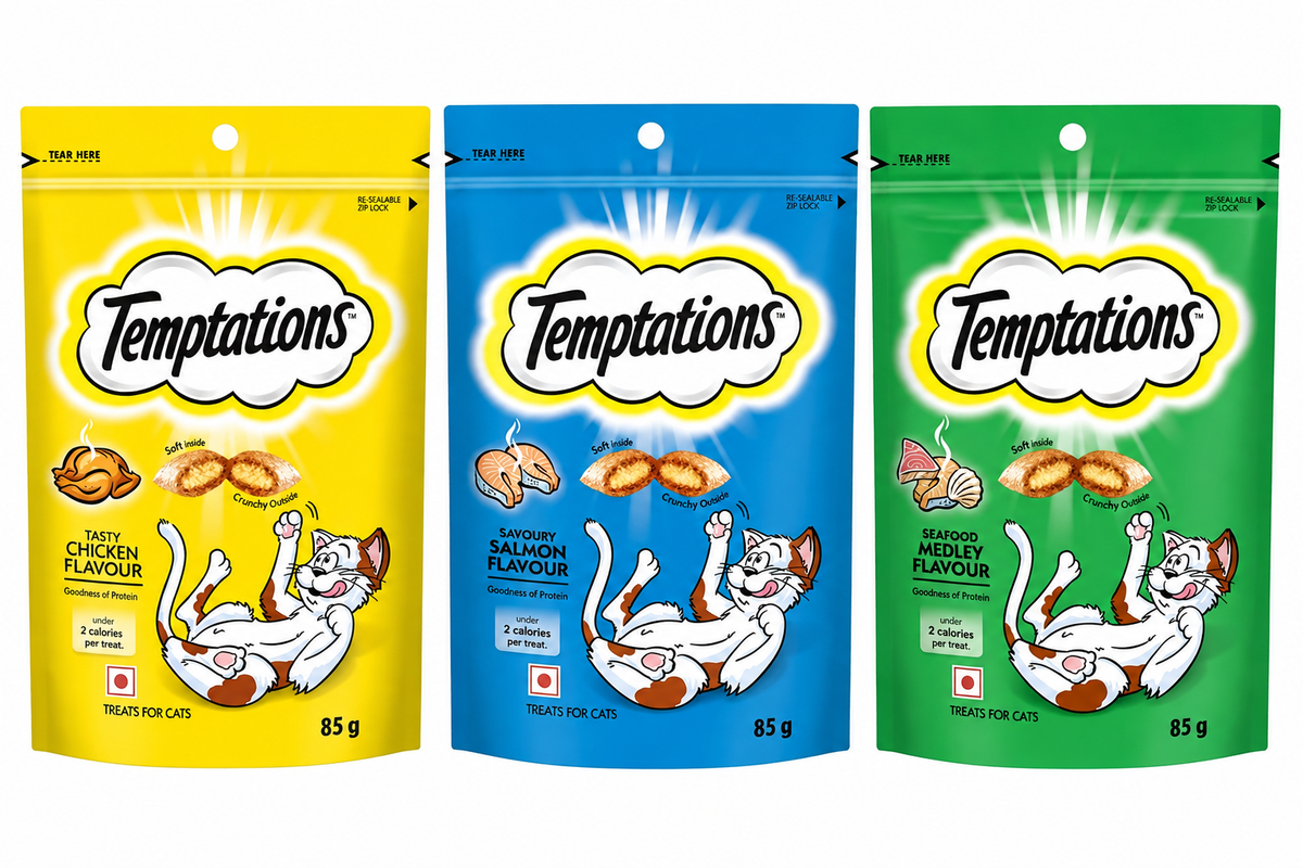 Temptations Cat Treats Combo – Chicken, Salmon & Seafood Medley | 3 x 85 GM