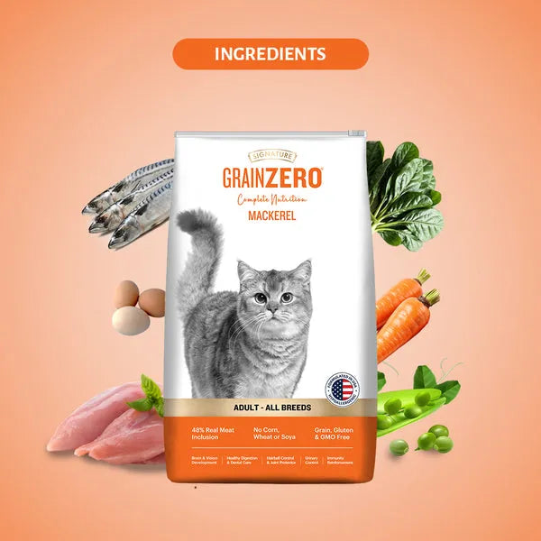 Signature Grain Zero Mackerel Adult Cat Dry Food For All Breeds | 1.2 KG