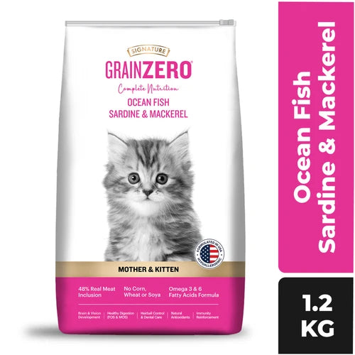 Signature Grain Zero Ocean Fish, Sardine and Mackerel Mother and Kitten Cat Dry Food | 1.2 KG | 3 KG