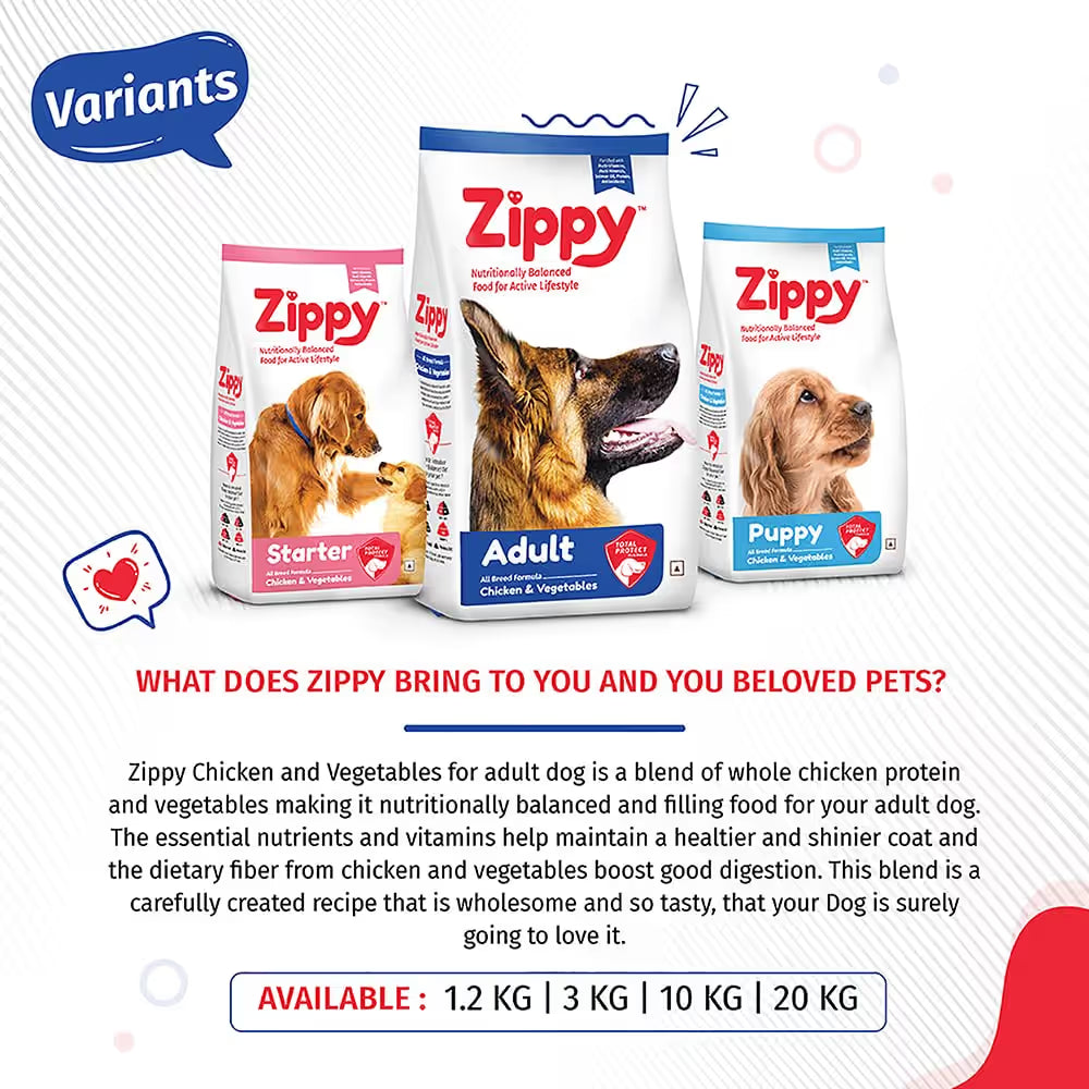 Zippy Adult Dry Dog Food | Chicken & Vegetables, Nutritionally Complete & Balanced Food for All Breeds
