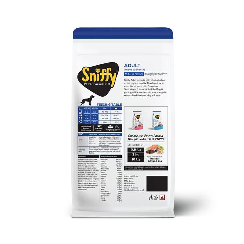 Sniffy Adult Dry Dog Food | Real Chicken & Egg, Power Packed High Protein Diet for All Breeds