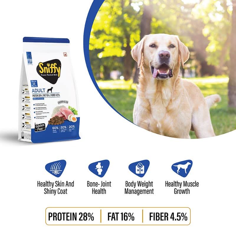 Sniffy Adult Dry Dog Food | Real Chicken & Egg, Power Packed High Protein Diet for All Breeds