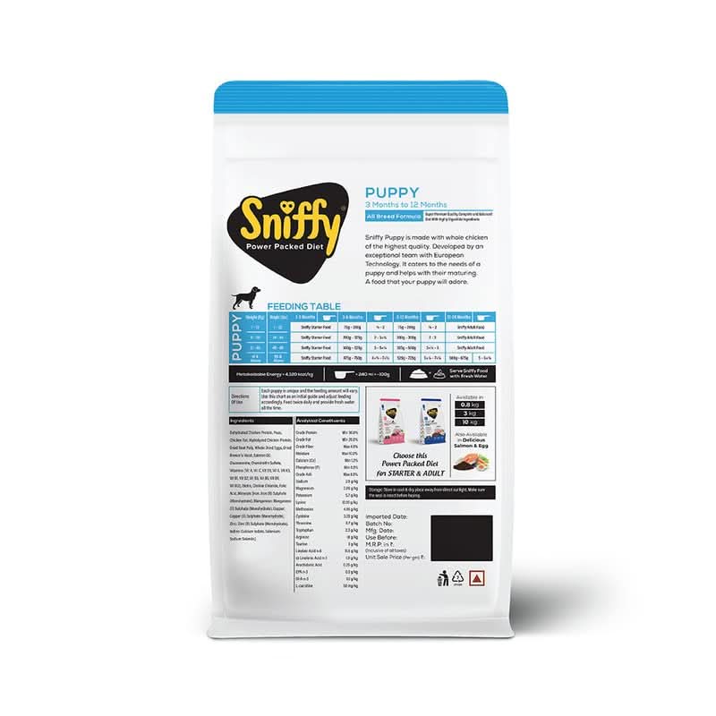 Sniffy Puppy Dry Dog Food | Real Chicken & Egg, Power Packed Diet High Protein Diet for All Breeds | Gluten Free Food for Dogs