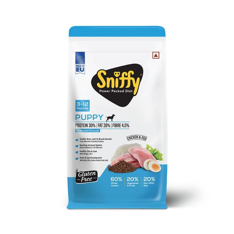 Sniffy Puppy Dry Dog Food | Real Chicken & Egg, Power Packed Diet High Protein Diet for All Breeds | Gluten Free Food for Dogs
